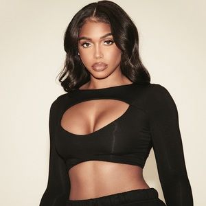 Naked Wardrobe Lori Harvey Black Cutout Crop Top